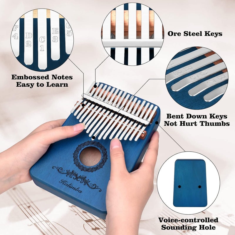 Flyott Kalimba Thumb Piano 17 Keys, Finger Piano Musical Instruments, Mbira Music Kids Gifts Adult Beginners Hand Pianos (Blue) - Image 4